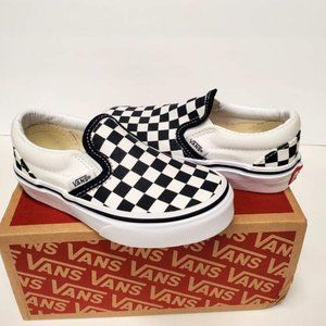 Vans Kids Classic Slip-on Checkerboard Shoes, Black/Truwht